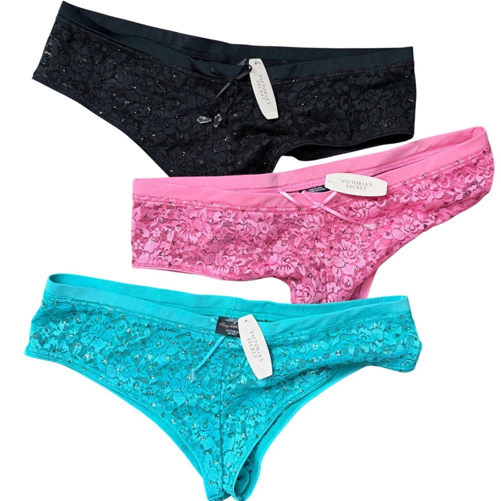 RARE 2006 Victoria's Secret Sequin Lace Hiphugger Panties 3 Pack NWT M